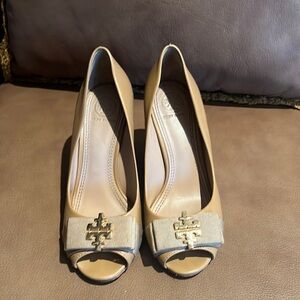 Tory Burch Trudy Peep Toe Patent Leather Wedge, 3”heel.